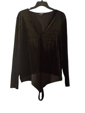 Express Bodysuit Black Velveteen XL Thong Style Long Sleeve Whimsy Goth